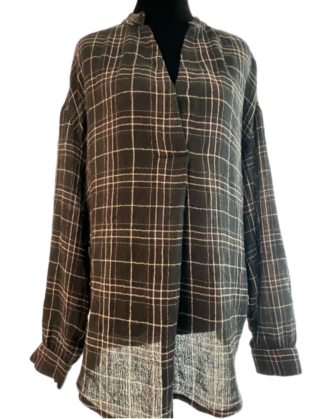 Anthropologie See U Soon Black White Plaid Blouse Womens S